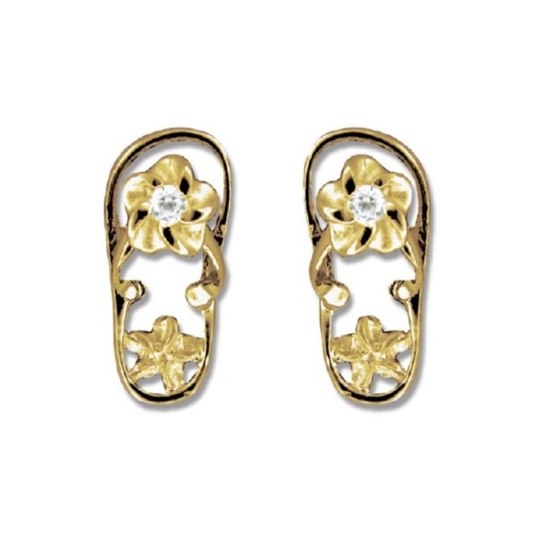 14kt-gold-cz-plumeria-slipper-pierced-earrings