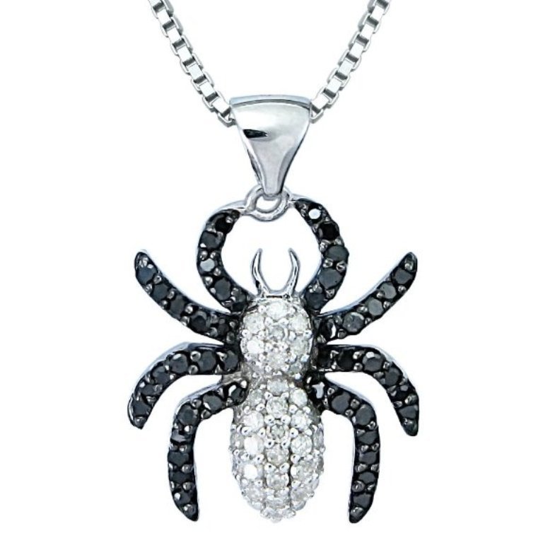 Black-White-Diamond-Spider-Pendant-Necklace