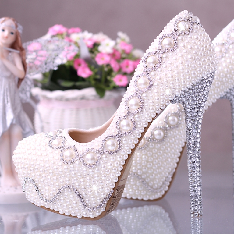 DF-2014-Genuine-Leather-Luxury-Pearl-rhinestone-bridal-shoes-white-ultra-high-heels-wedding-shoes
