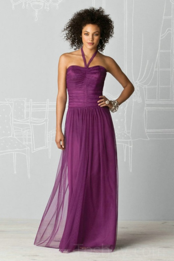 Halter Chiffon Floor Length Cheap Bridesmaid Dress 2012