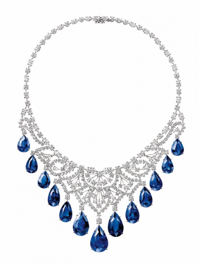 Harry Winston biennale-harry-winston-sapphire_and_diamond_cascading_drop_necklace
