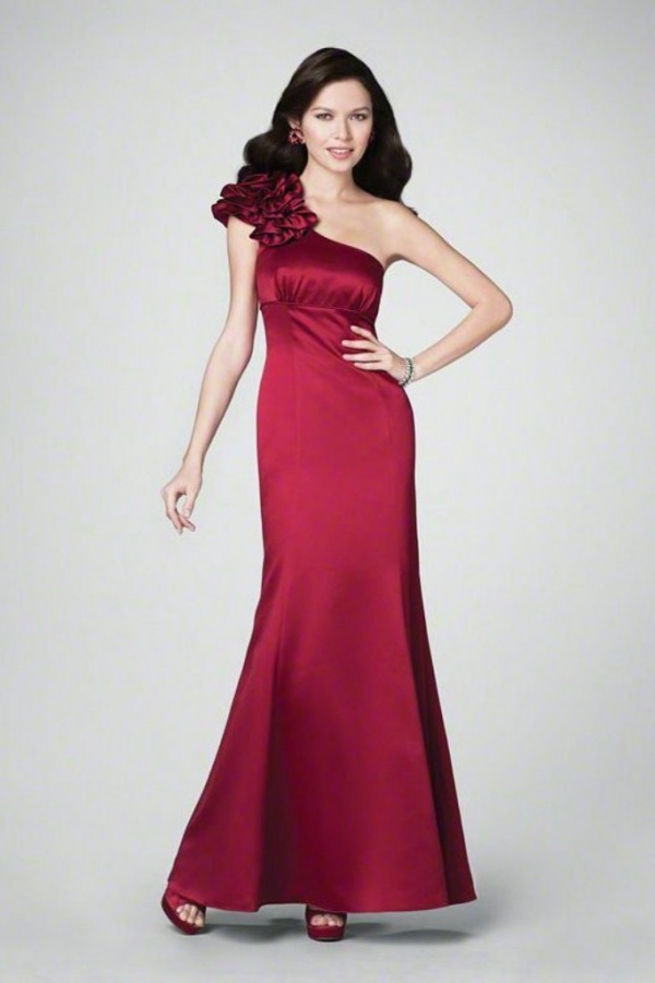 One Shoulder Ruched Elegant Long Red Cheap Bridesmaid Dresses