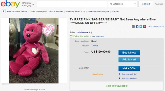 TY RARE PINK TAG BEANIE BABY Not Seen Anywhere Else