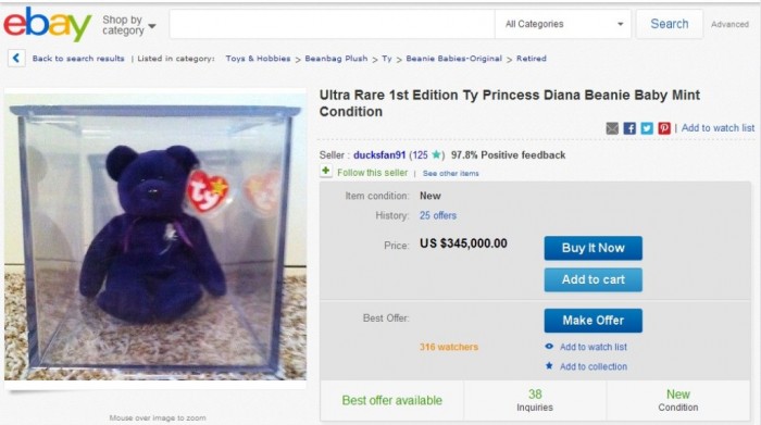 Ultra Rare 1st Edition Ty Princess Diana Beanie Baby Mint Condition