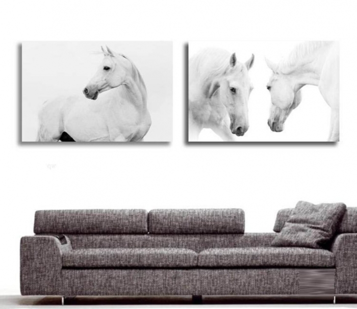 New-2-pieces-modern-canvas-white-horse-animal-oil-painting-prints-large-font-b-wall-b