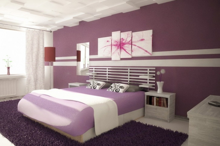 Girls-Bedroom-Decorating-Ideas-Purple-Decoration-With-White-Long-Curtains-With-Painting-And-Curtains-Purple-Bedroom-Decorating-Ideas