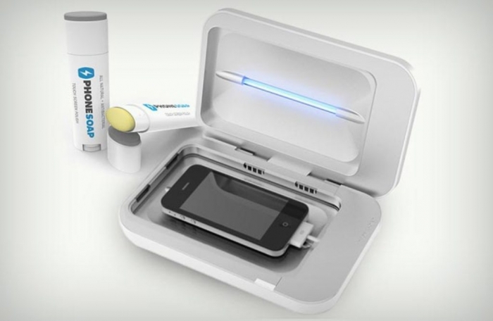 Phonesoap smartphone charger and UV sanitizer that allows you to sanitize your smartphone and get rid of viruses and bacteria while charging it.