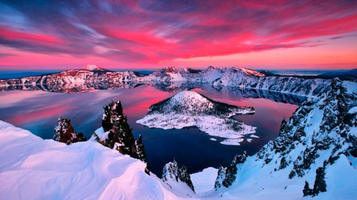 United States nature-landscapes_hdwallpaper_winter-sunset-in-crater-lake-oregon_1714