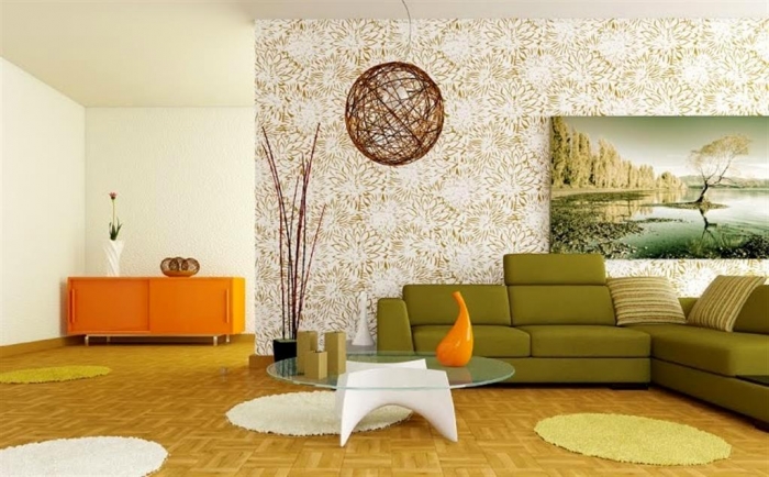 retro-living-room-with-orange-sideboard-and-green-head-rest-sofa-sets