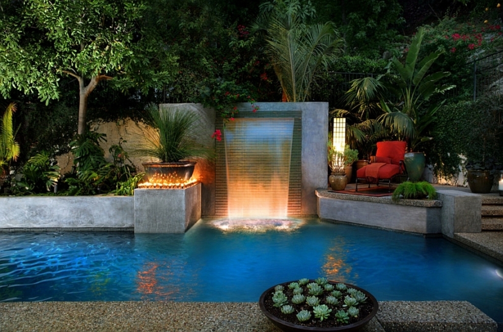 Modern-cascade-garden-pool-for-the-cool-contemporary-home