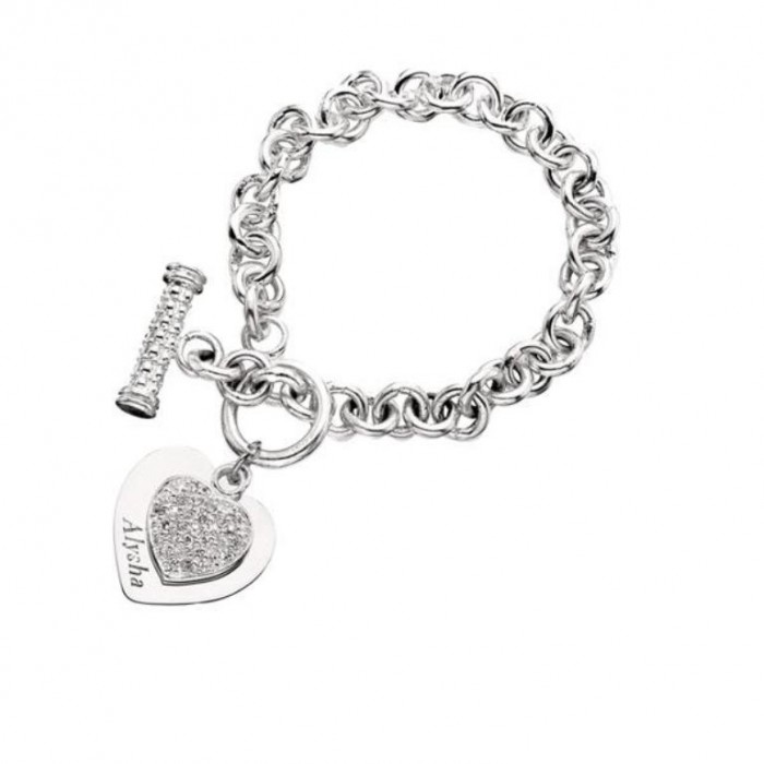 Personalized-Double-Heart-Tag-and-CZ-Silver-Bracelet