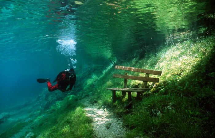 Underwater park, Green Lake in Tragoess, Austria