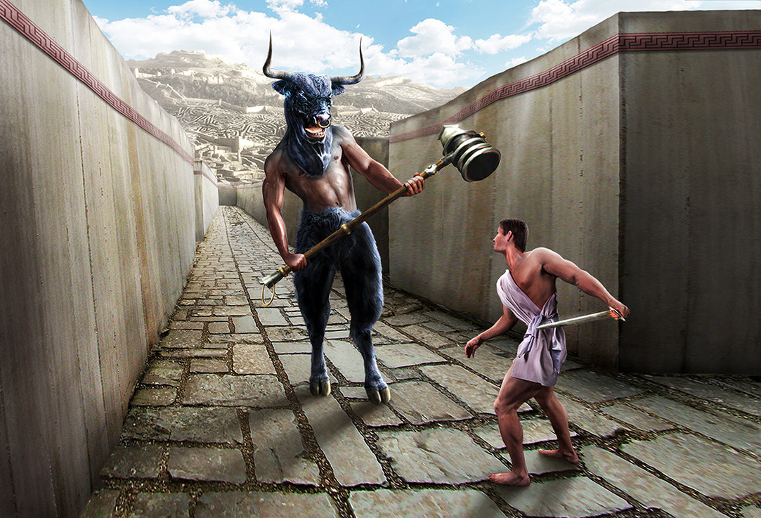 theseus_and_the_minotaur_by_2headedmonster-d6id0am