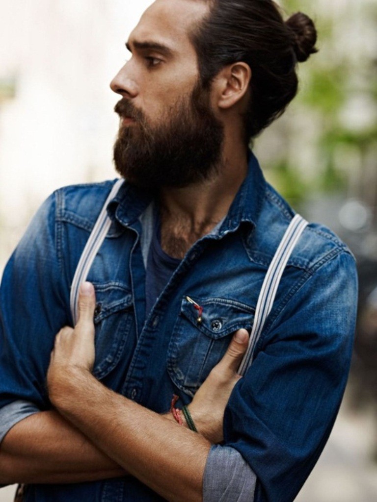 beard with man bun and top knot