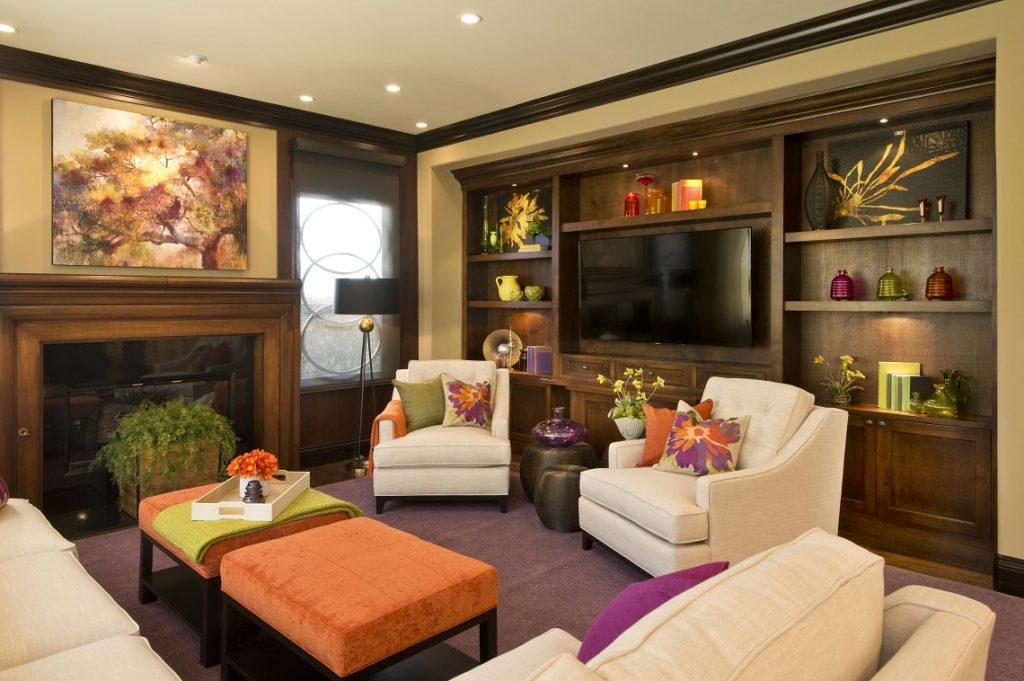 vibrant transitional family home family room robeson design