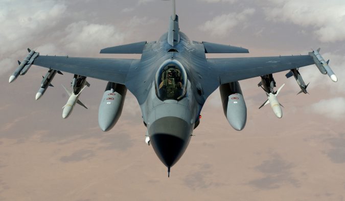 OPERATION IRAQI FREEDOM -- An F-16 Fighting Falcon flies a mission in the skies near Iraq on March 22. The F-16s are from the 35th Fighter Wing "Wild Weasels", Misawa Air Base, Japan. (U.S. Air Force photo by Staff Sgt. Cherie A. Thurlby)