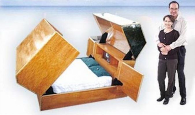 The Quantum Sleeper Unit is a high-level security system designed for maximum protection in various hostile environments. The high-tech bed folds up into a fire-resistant coffin-like box to keep you safe from any uneventful event. The bed is fitted with a high-level security system that protects you from destructive forces of nature, bio-chemical terrorist attack and kidnappers. Besides, the bed is not just about protection, it is also the ultimate in entertainment and communications as it also comes with a built-in CD player, DVD Screen with PC hookup, microwave and refrigerator along with cellular phones and radios to keep you connected to the outside world! The bed is designed to enable the person(s) inside the unit to see out and prevent those outside from seeing in. The bed, though not in production, costs an estimated $135,000. 10. Sonic Bed by Kaffe MatthewsAddhttp://www.bornrich.com/top-10-high-tech-luxury-beds.html a description…