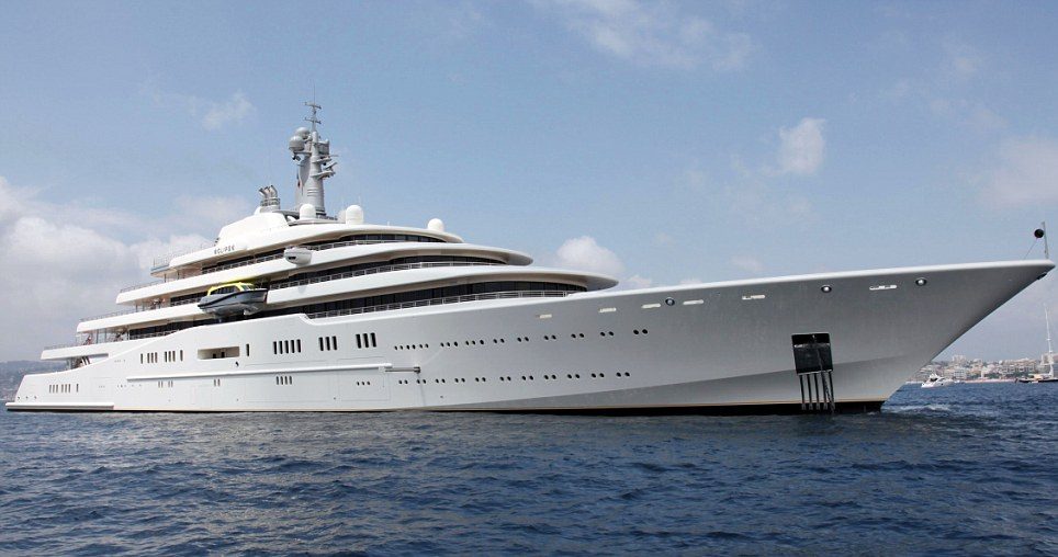 The world's longest motor yacht 'Eclipse', owned by Russian billionaire Roman Abramovich is moored on the seafront off the coast of Antibes, southern France on August 14, 2011. Its exact length is assumed to be greater than 162.50 meters. Its final cost would be 900 millions of euros. 'Eclipse' is equipped on board with 3 boats, a swimming pool, many jacuzzis, 2 heliports for helicopter, a cinema, 24 cabins equipped with bulletproof glass, a submarine and a system for detecting missiles. This boat has a crew of fifty personel, some of which are former militaries from the Russian special forces.