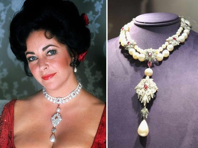 Elizabeth Taylor’s Natural Pearl, Diamond, Ruby and Cultured Pearl Necklace, by Cartier