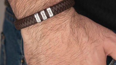Men's Leather Bracelet with Oval Name Beads