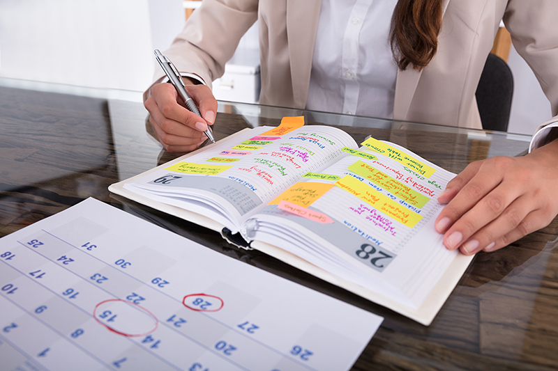 Businesswoman Making Agenda On Diary