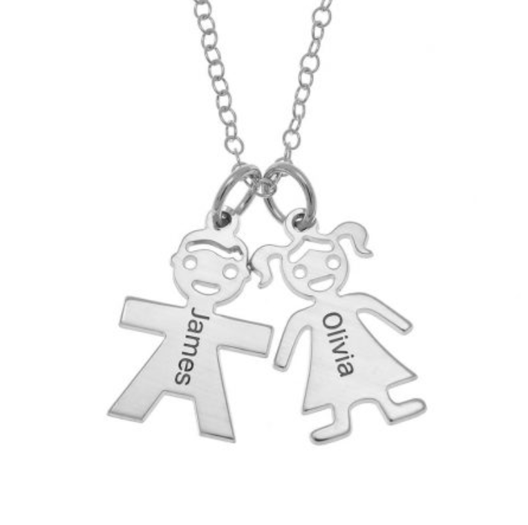 Personalized Horizontal Mother’s Necklace with Kids in 925 Sterling Silver