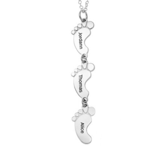Vertical Baby Feet Necklace in 925 Sterling Silver