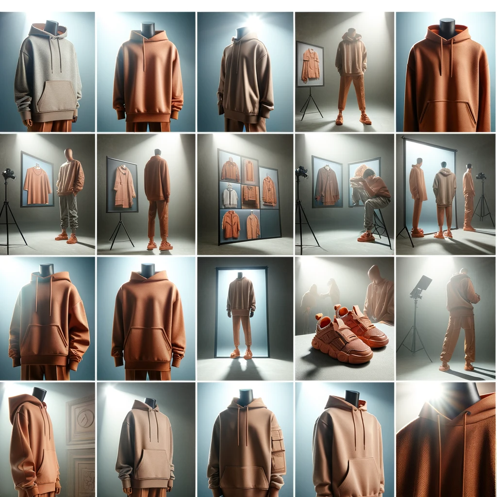 Dive into the world of clothing photography with a montage of innovative shots, showcasing how angles, lighting, and framing bring fashion to life.