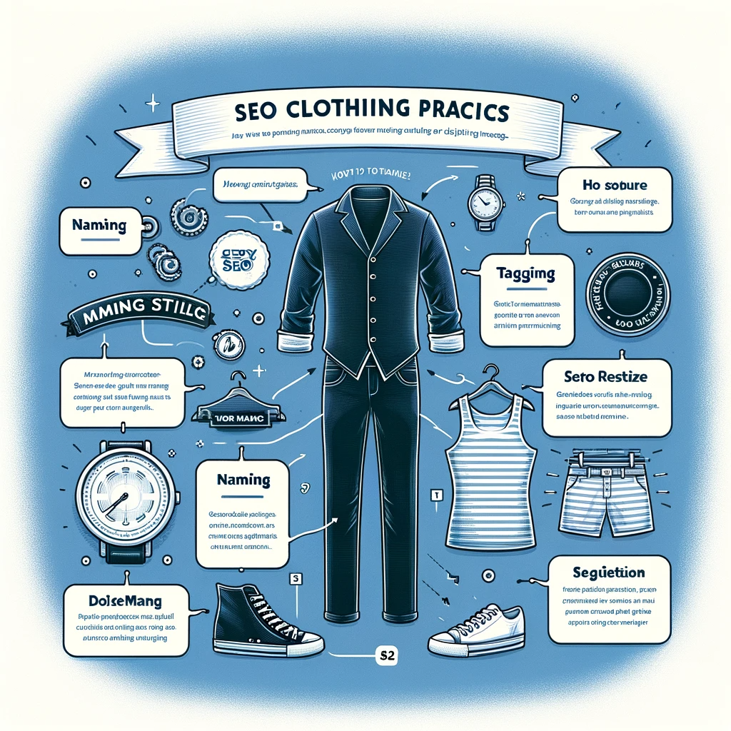 Boost your clothing images' online presence with an informative infographic on SEO optimization strategies, from effective tagging to image quality enhancement.
