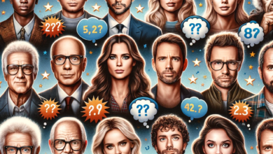 celebrities with thought bubbles containing question marks and IQ scores